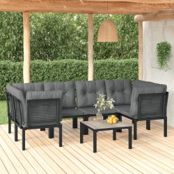 7 Pcs conjunto lounge de jardim vime PE preto e cinzento
