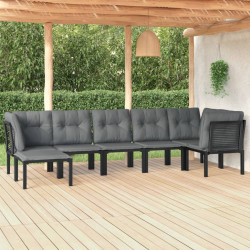 7 Pcs conjunto lounge de jardim vime PE preto e cinzento
