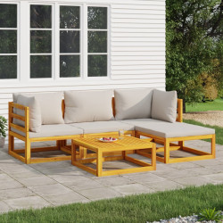 5 Pcs conj. lounge de jardim madeira c/ almofadões cinza-claro