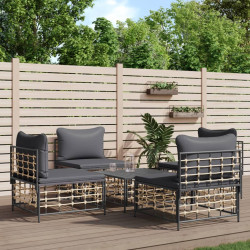 5 Pcs conjunto lounge de jardim c/ almofadões vime PE antracite