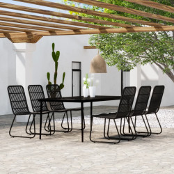 7 Pcs conjunto de jantar para jardim preto