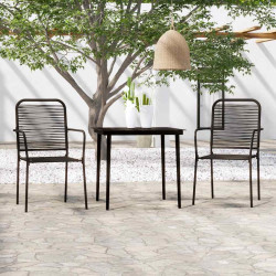 3 Pcs conjunto de jantar para jardim preto