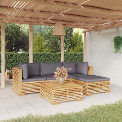 5 Pcs conjunto lounge jardim c/ almofadões madeira teca maciça