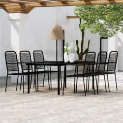 7 Pcs conjunto de jantar para jardim preto