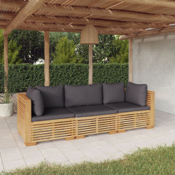 3 Pcs conjunto lounge jardim c/ almofadões madeira teca maciça