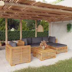 6 Pcs conjunto lounge jardim c/ almofadões madeira teca maciça