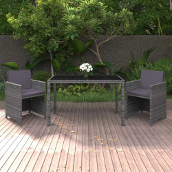 3 Pcs conjunto jantar p/ jardim c/ almofadões vime PE cinzento