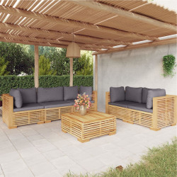 6 Pcs conjunto lounge jardim c/ almofadões madeira teca maciça