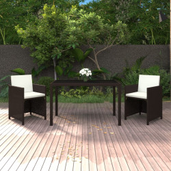 3 Pcs conjunto jantar p/ jardim c/ almofadões vime PE castanho