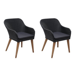Cadeiras de exterior c/ almofadões 2 pcs vime PE preto