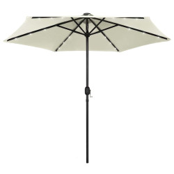 Guarda-sol jardim luzes LED/poste alumínio 270 cm branco areia