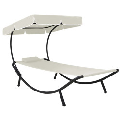 Espreguiçadeira com toldo e almofada branco nata
