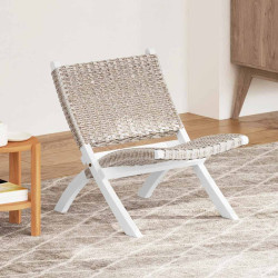 Cadeira relaxante vime kubu natural/madeira mogno maciça branco