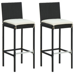 Bancos de bar com almofadões para jardim 2 pcs vime PE preto