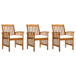 Cadeiras de jantar p/ jardim 3 pcs c/ almofadões acácia maciça