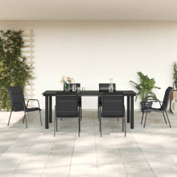 7 Pcs conjunto de jantar para jardim aço e textilene preto