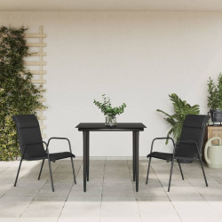 3 Pcs conjunto de jantar para jardim aço e textilene preto