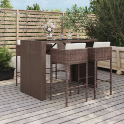 5 Pcs conjunto de bar p/ jardim c/ almofadões vime PE castanho