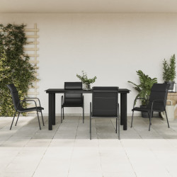 5 Pcs conjunto de jantar para jardim aço e textilene preto