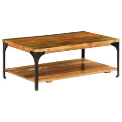 Mesa centro c/ prateleira 100x60x35cm madeira recuperada maciça