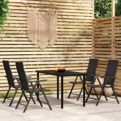 5 Pcs conjunto de jantar para jardim preto