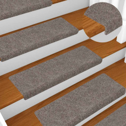 Tapetes de escada autoadesivos 15 peças 65x21x4 cm bege com borda retangular
