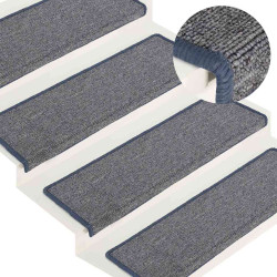 Tapetes de escada 15 peças 65x21x4 cm cinza claro e azul com borda retangular