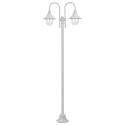 Candeeiro de pé p/ jardim c/ 2 braços e27 220cm alumínio branco