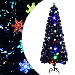 Árvore de natal com flocos de neve LED 240 cm fibra ótica preto