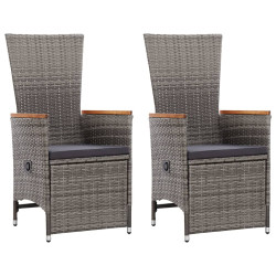 Cadeiras jardim reclináveis 2 pcs + almofadões vime PE cinzento