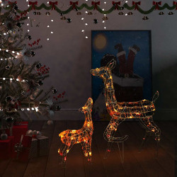Família de renas decorativa 160 luzes LED coloridas acrílico