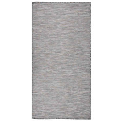 Tapete de tecido plano p/ exterior 100x200 cm castanho e azul
