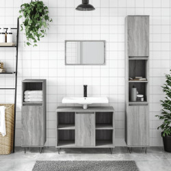 3 Pcs conjunto móveis casa de banho madeira proc. cinza sonoma