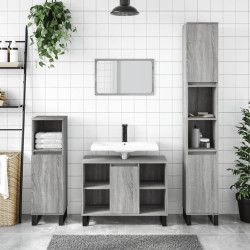 3 Pcs conjunto móveis casa de banho madeira proc. cinza sonoma