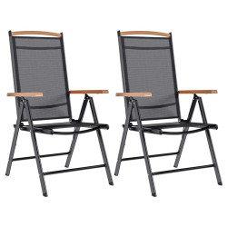 Cadeiras de jardim dobráveis 2 pcs alumínio e textilene preto