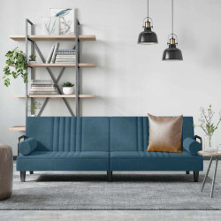 Sofá-cama com apoio de braços veludo azul