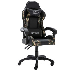 Cadeira estilo corrida couro artificial preto e camuflado