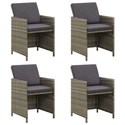 Cadeiras de jardim c/ almofadões 4 pcs vime PE cinzento