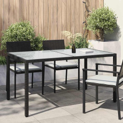 Mesa de jardim 150x90x75 cm vidro temperado e vime PE preto