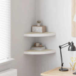 Prateleiras canto parede 2 pcs 35x35x3,8 cm MDF carvalho/branco