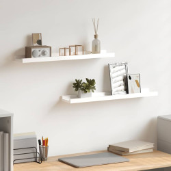Prateleiras de parede 2 pcs 60x9x3 cm branco brilhante