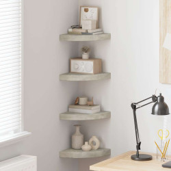 Prateleiras canto parede 4 pcs 25x25x3,8cm MDF cinzento cimento
