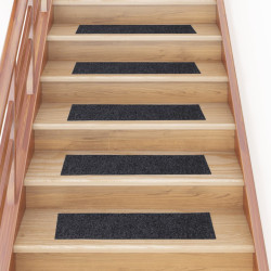 Tapetes de escada autoadesivos 15 peças 76x20 cm cinzento escuro retangulares