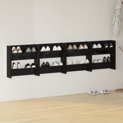 Sapateiras de parede 4pcs derivados de madeira preto brilhante