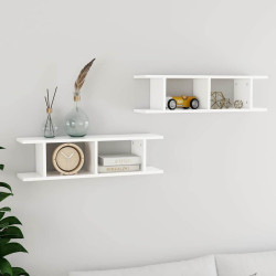 Prateleiras de parede 2 pcs 75x18x20 cm deriv. madeira branco