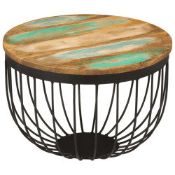 Mesa de centro ø50x35 cm madeira recuperada maciça e aço