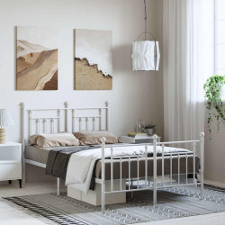 Estrutura de cama com cabeceira e pés 135x190 cm metal branco