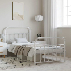 Estrutura de cama com cabeceira e pés 100x190 cm metal branco