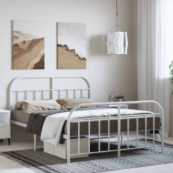 Estrutura de cama com cabeceira e pés 150x200 cm metal branco