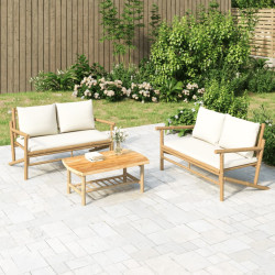 2 Pcs conjunto lounge de jardim bambu c/ almofadões branco nata